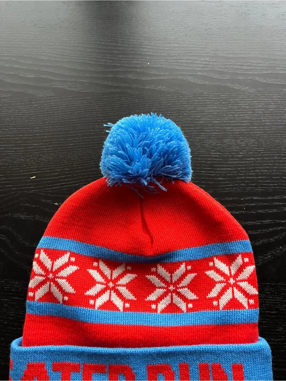 Ugly Sweater Run Red & Blue Knit Beanie Pom Hat One Size